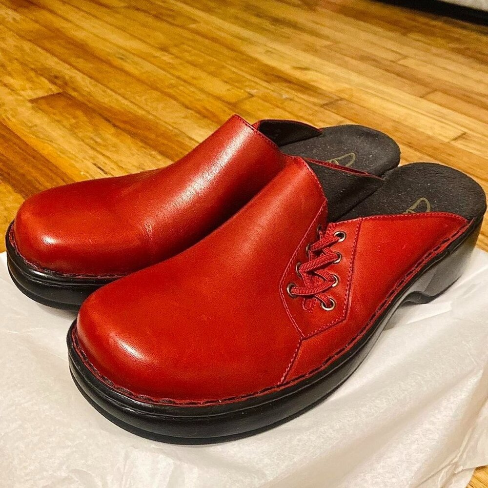 Clarks Red Leather Clogs